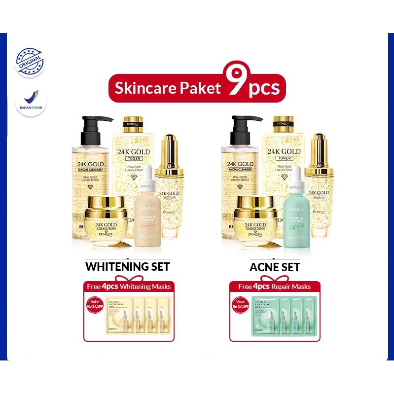 BIOAQUA kecantikan perawatan set skincare paket 9pcs Whitening Set &amp; Acne Set