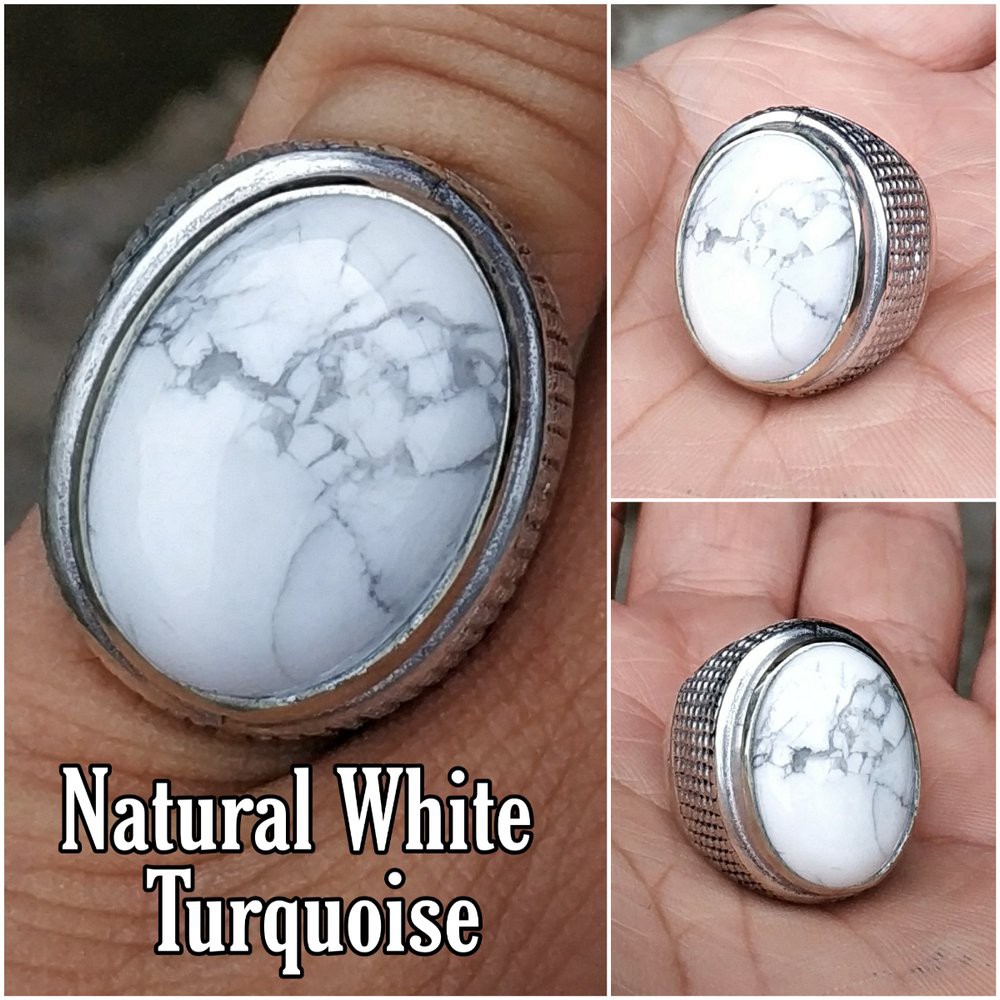 CINCIN BATU AKIK NATURAL WHITE TURQUOISE