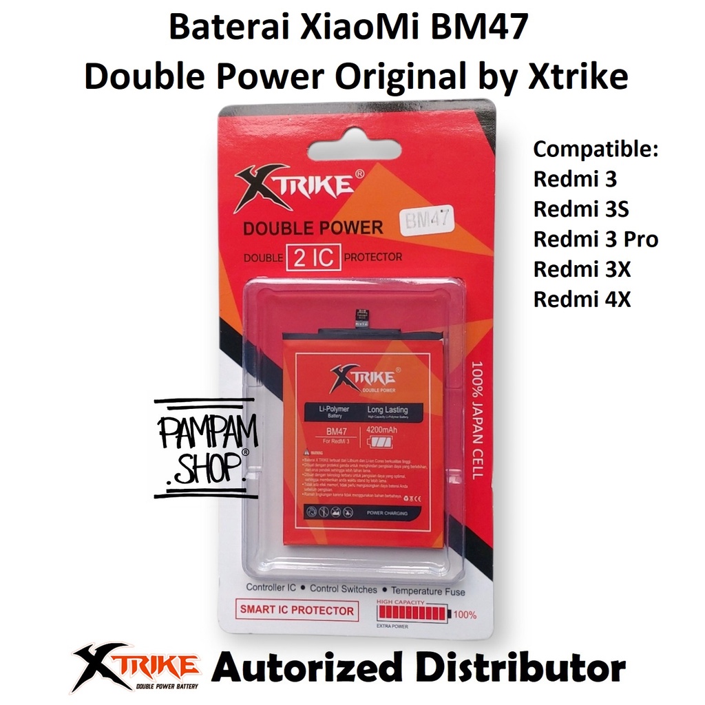 Baterai Xtrike Double Power Original XiaoMi BM47 Redmi 3 3S Pro 3X 4X Batre Batrai Battery HP Ori