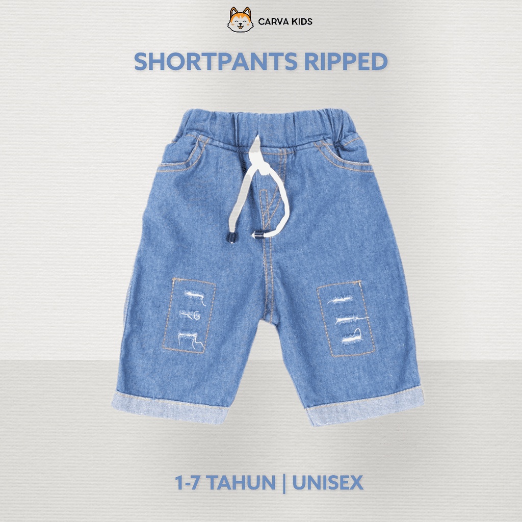 CELANA PENDEK CARVA JEANS ANAK SOBEK RIPPED BLUE LAKI LAKI PEREMPUAN LUCU IMUT