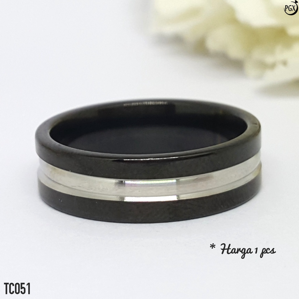 PGX Cincin Titanium Couple Silver Tunangan Aksesoris Fashion Perhiasan Anti Karat - TC051