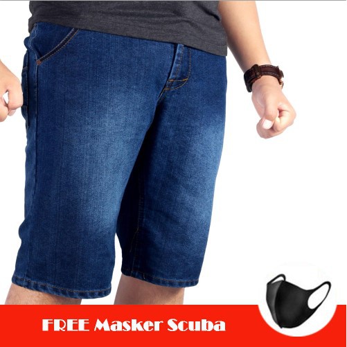 Promo Masker &amp; Celana Jeans Straight Pria - Pendek Standar Hitam &amp; Blue Wash