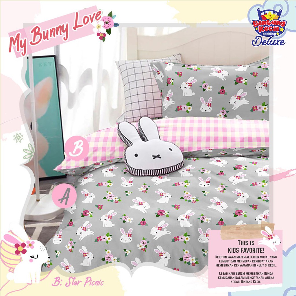 BEDCOVER SPREI SET KATUN LOKAL MOTIF MY BUNNY LOVE
