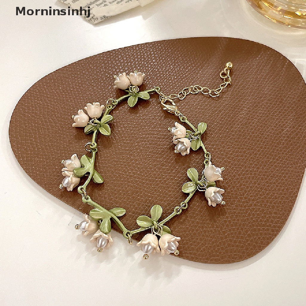 Mornin Gelang Kait Telinga Lily Of The Valley Mutiara Hijau Desain Baru Untuk Perhiasan Wanita id