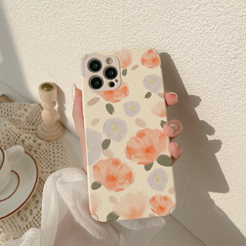 case iphone Faux Leather Retro flowers tpu Phone Case For