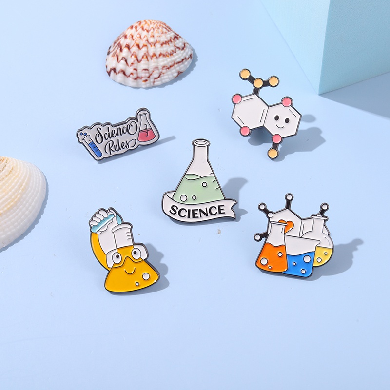 Cartoon Chemical Element Enamel Pin Beaker Pin Reagent Pin Science Badge Brooch Lapel Pin Gift for Friend