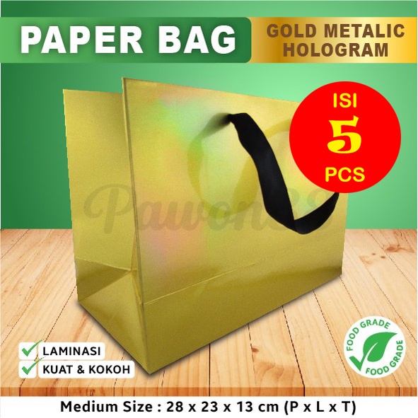 

Paper Bag Emas - Paper Bag Gold - Paper Bag Hologram |28x13x23 (5 pcs)