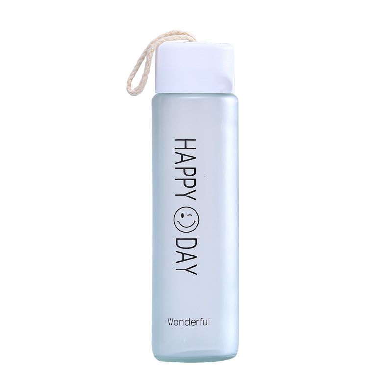 Either.id - Botol Kaca Tumbler Unik Motif Happy Day 350 ML My Bottle Botol Minum Gelas Kaca Vacuum GLASS MATERIAL-Putih 350ml DAPATBOX