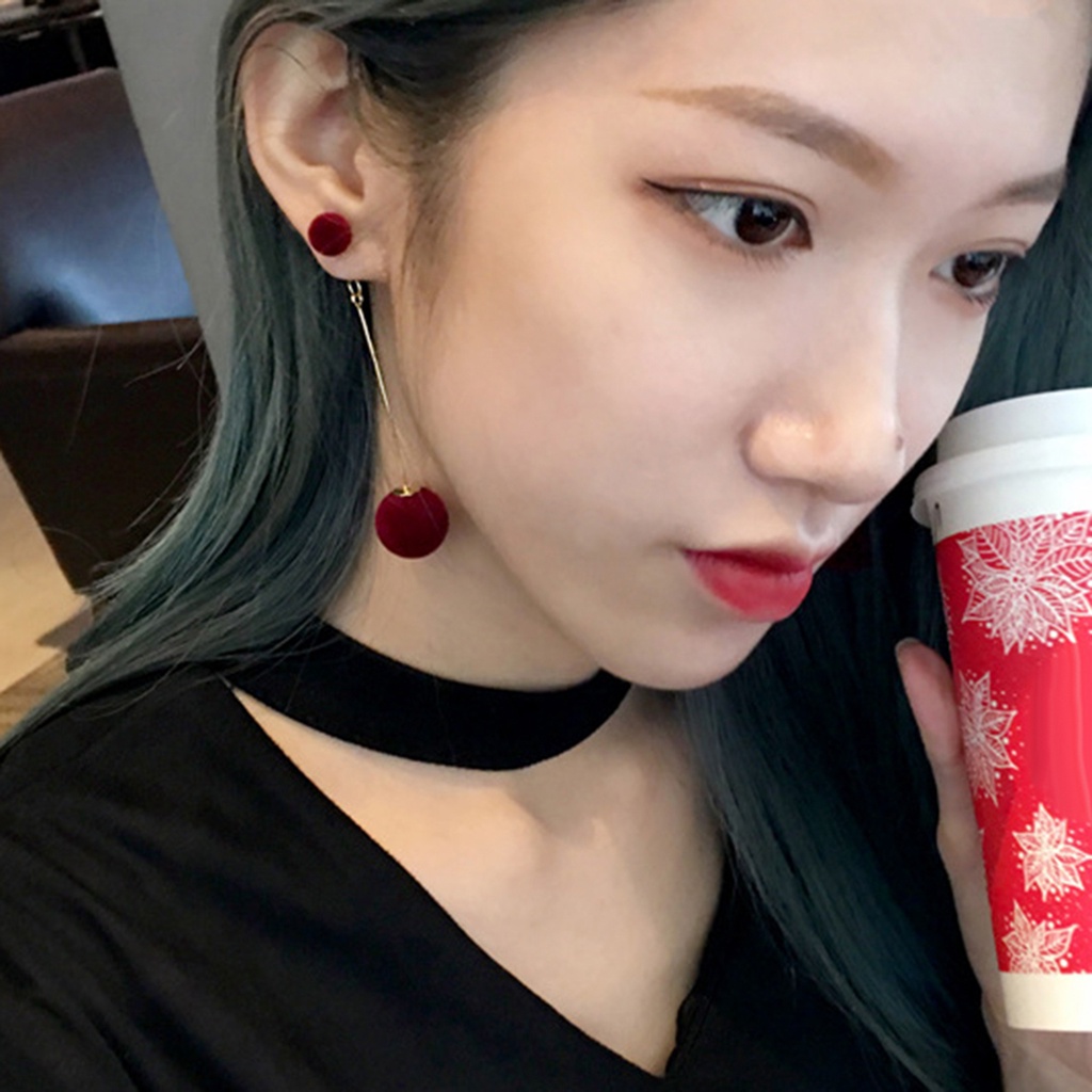 Hu Hu Hu Hu Hu Alat Bantu Pasang Kacamata♡ Anting Tusuk Gantung Panjang Wanita Desain Bola Bulu Gaya Elegan Untuk Hadiah