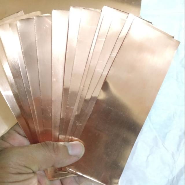 Lempengan plat lembaran tembaga murni ukuran 5cm x 15cm tebal 0.6mm
