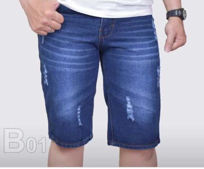 celana jeans denim levis garment pendek pria stret model distro baru - Biru sobek, 27