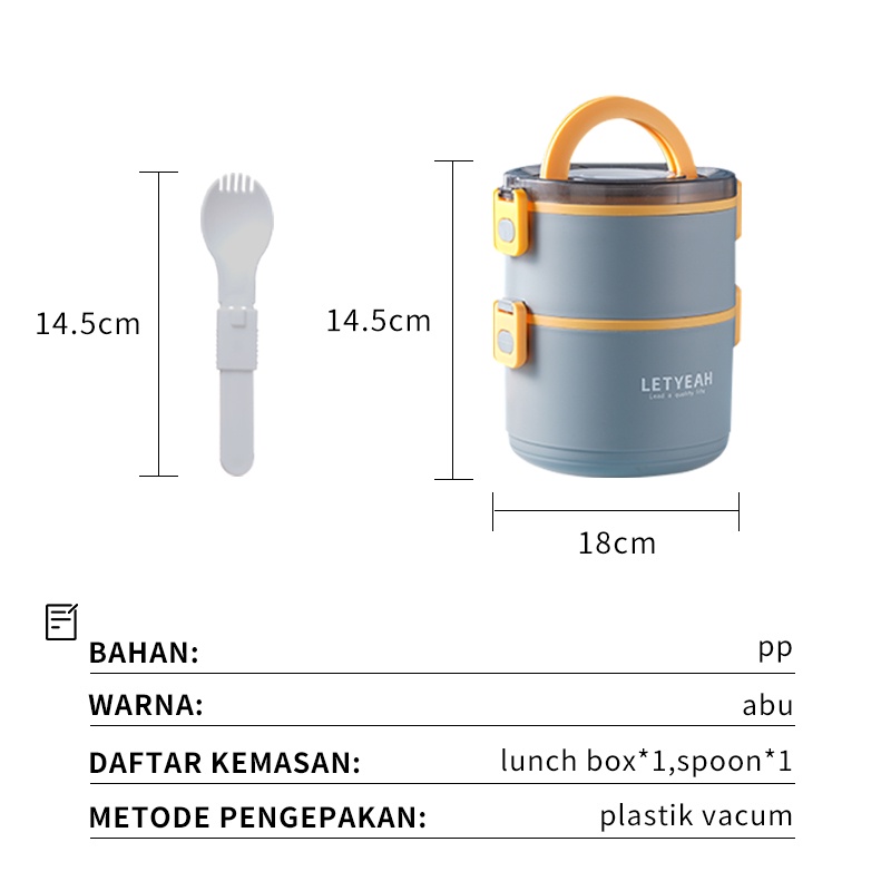 Letyeah &amp; Kaizenliving Tempat Bekal Makan 2 Susun Murah Lunchbox Besar Anti Tumpah Kotak Makan Portabel Polos