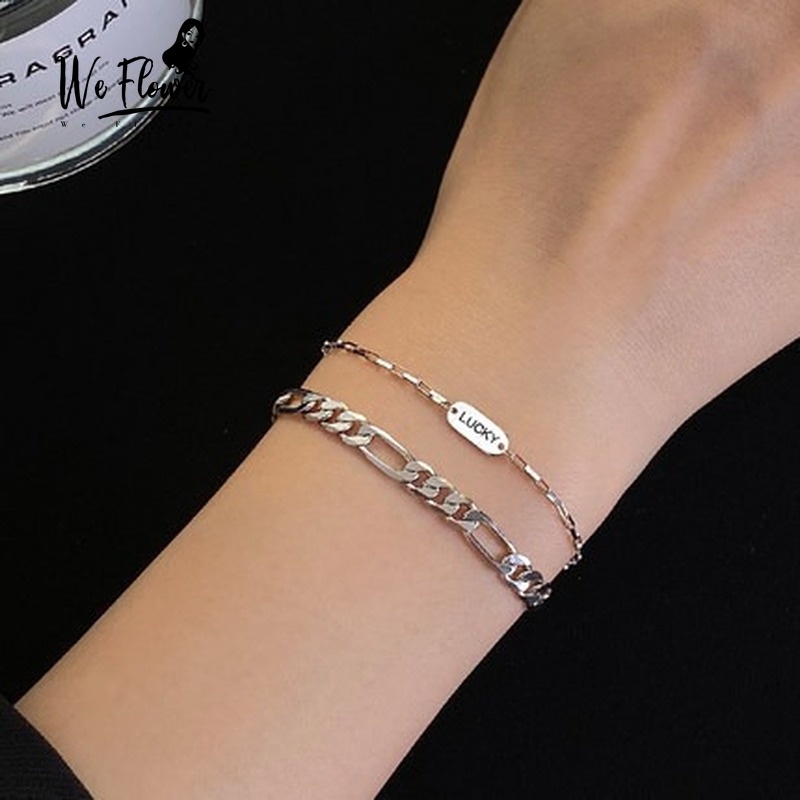 We Flower 1PC Titanium Steel Silver Lucky Link Chain Bracelet for Women Girls