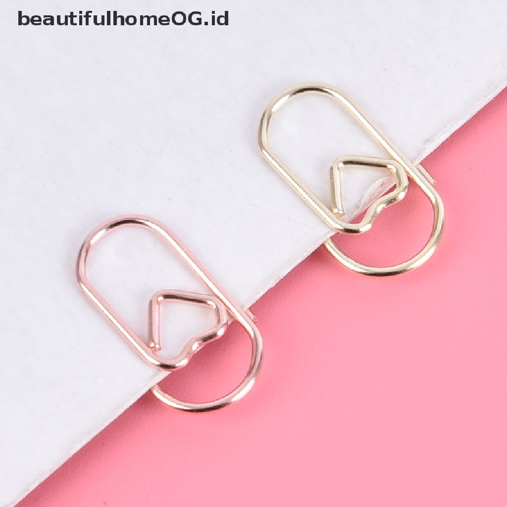 50pcs / Kantong Klip Kertas mini Bentuk Hati Warna rose gold Bahan Metal