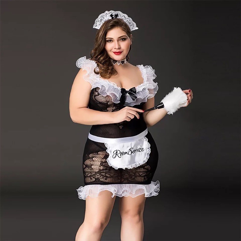 Lingerie cosplay jumbo wanita plus size baju tidur big size import sexy maid