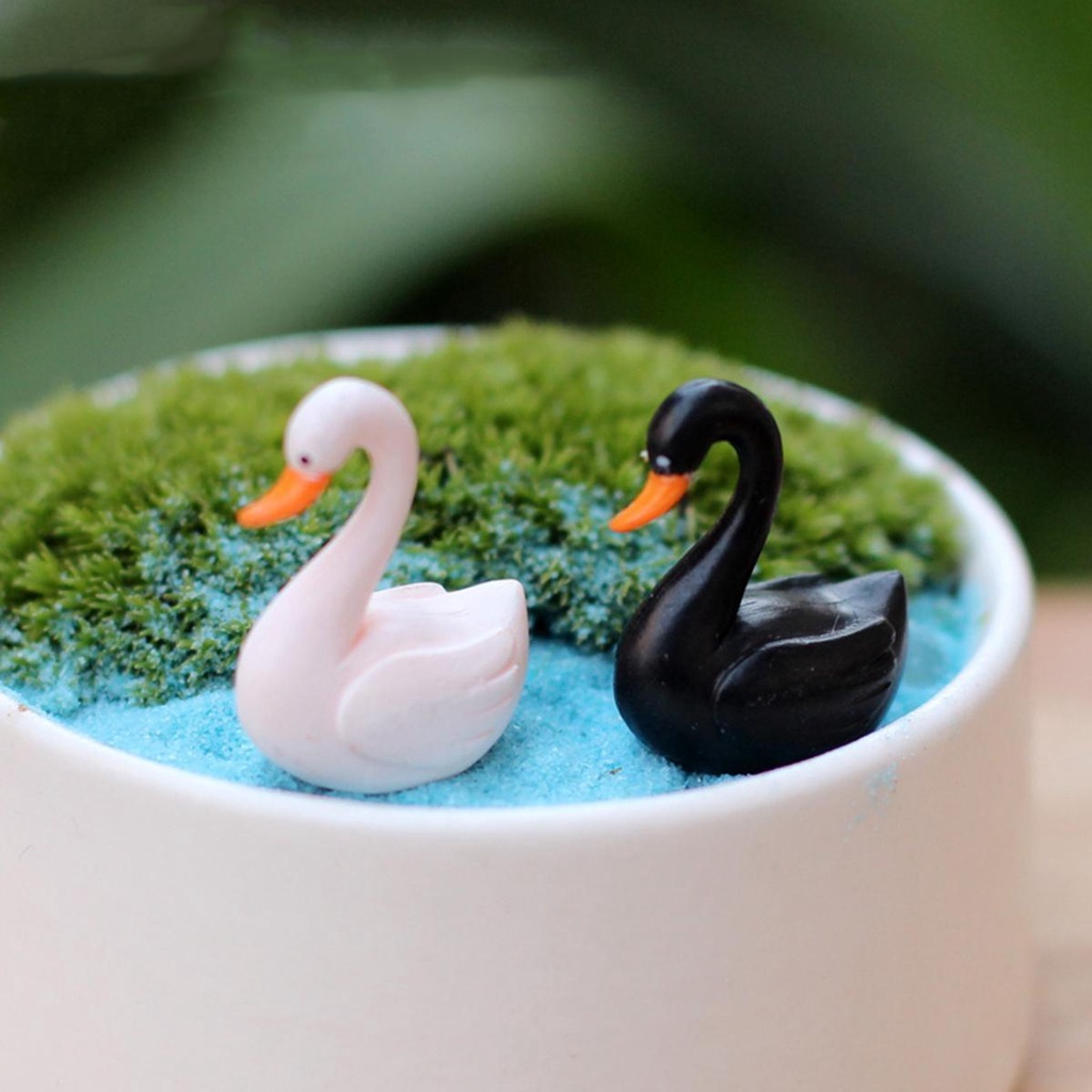 Agustina Hitam Putih Swan Miniatur Desktop Rumah Lanskap Mikro Mini DIY Peri Taman Kekasih Burung Ornamen