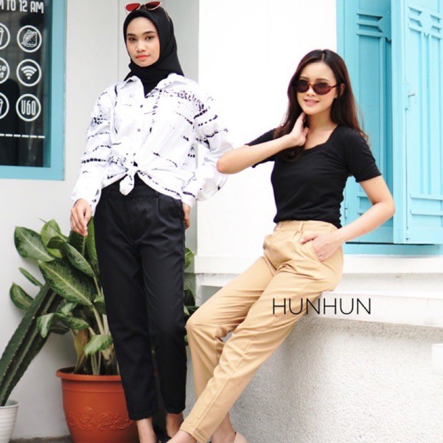 (PREMIUM) BAGGY PANTS AMERICAN DRILL GRADE A CELANA PANJANG OOTD BAGGY PANTS HITAM ARMY WANITA