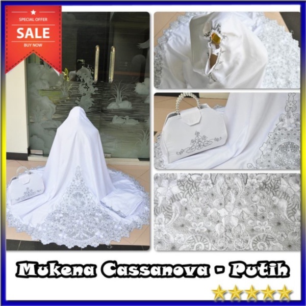 MUKENA CASSANOVA PUTIH SILVER/MUKENA ANAK/MUKENA BALI/KATUN JEPANG Berkualitas