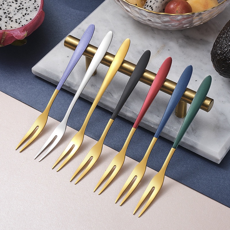 1PCS Fruit Flatware Luxury Stainless Steel Mini Two-tine Fork for Party ,Banquet ,Cocktail ,Dessert ,Fruit ,Cakes,Salad Kitchen Tools