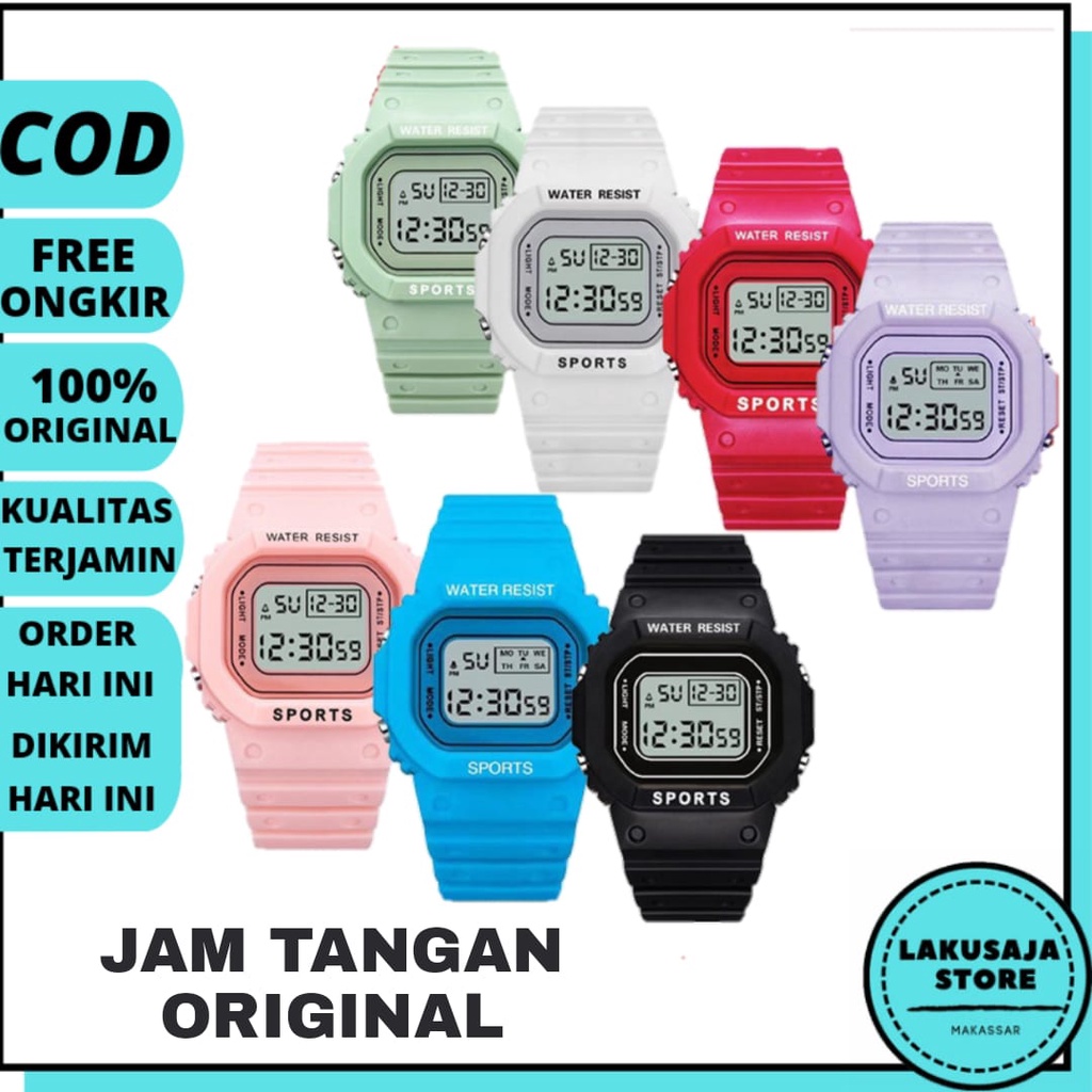 JAM TANGAN LED PRIA WANITA COUPLE DIGITAL KARET TALI RUBBER SPORT JAM DIGITAL MURAH TERBARU MAKASSAR