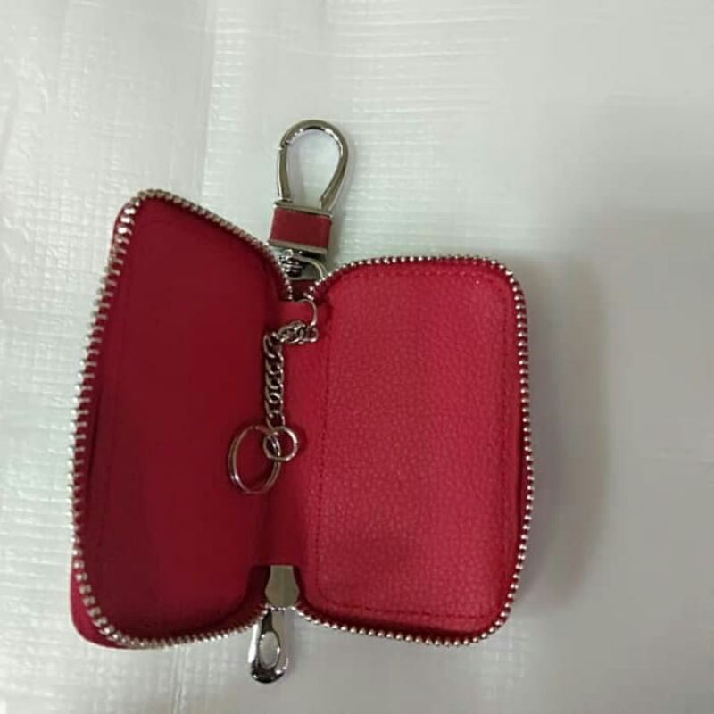 Dompet KULIT Stnk plus gantungan kunci logo mitsubishi XPANDER PAJERO MIRAGE TRITON warna merah