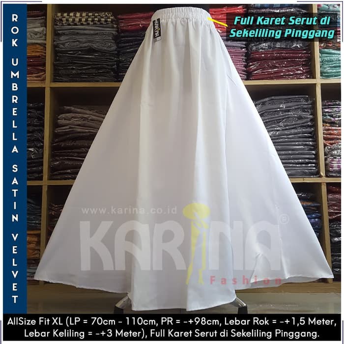 Rok Satin Velvet / Rok Polos Panjang / Rok Lebar Maxi Karet (Putih) - Navy