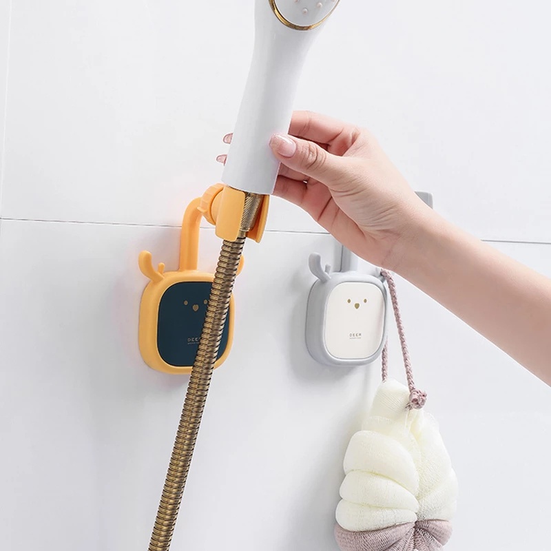 Bracket Holder Kepala Shower Bentuk Kartun Rusa Bahan ABS Dengan Perekat Dapat Disesuaikan Untuk Kamar Mandi