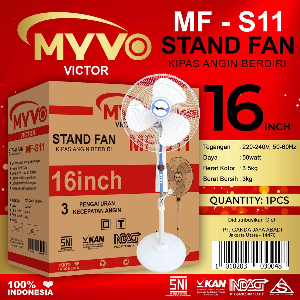 medan elektronik kipas angin berdiri stand fan myvo 16 inchi