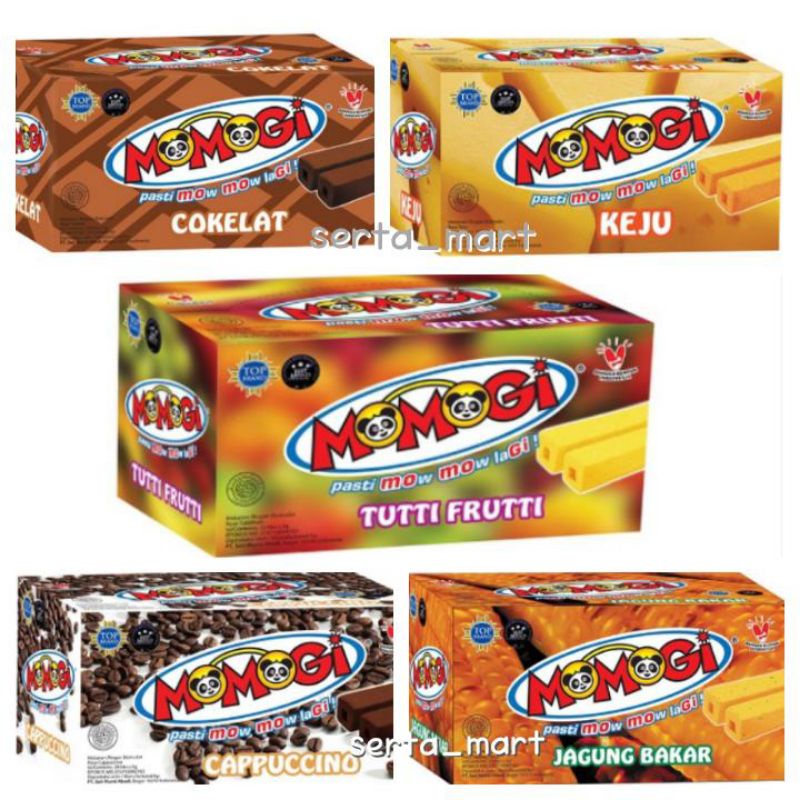 

Momogi Stick Makanan Ringan Ekstrudat 6gr x 20's / 12gr x 10's - Momogi Box Cokelat / Keju / Jagung Bakar