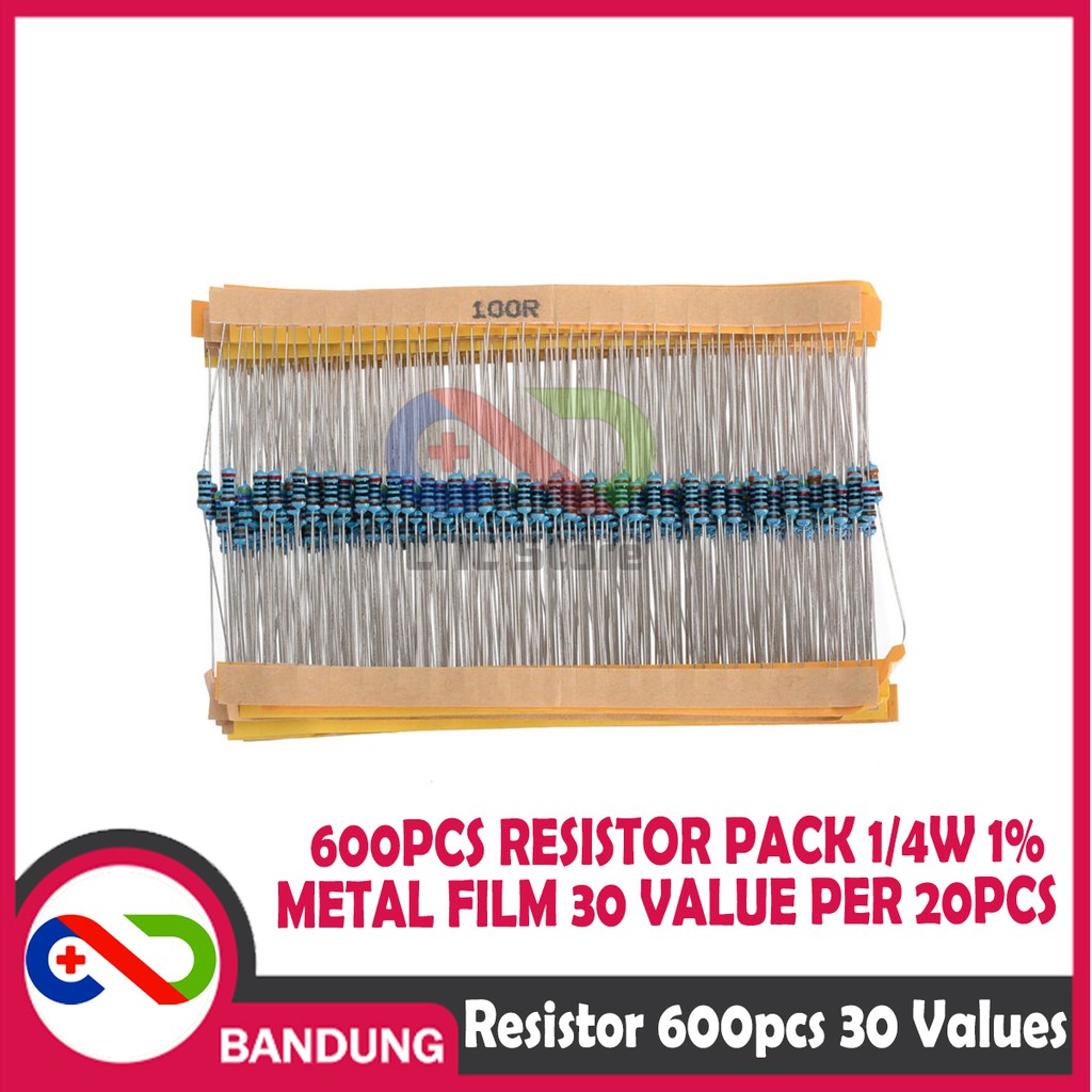 PAKET 600PCS RESISTOR PACK 1/4W 1% METAL FILM 30 VALUE PER 20PCS