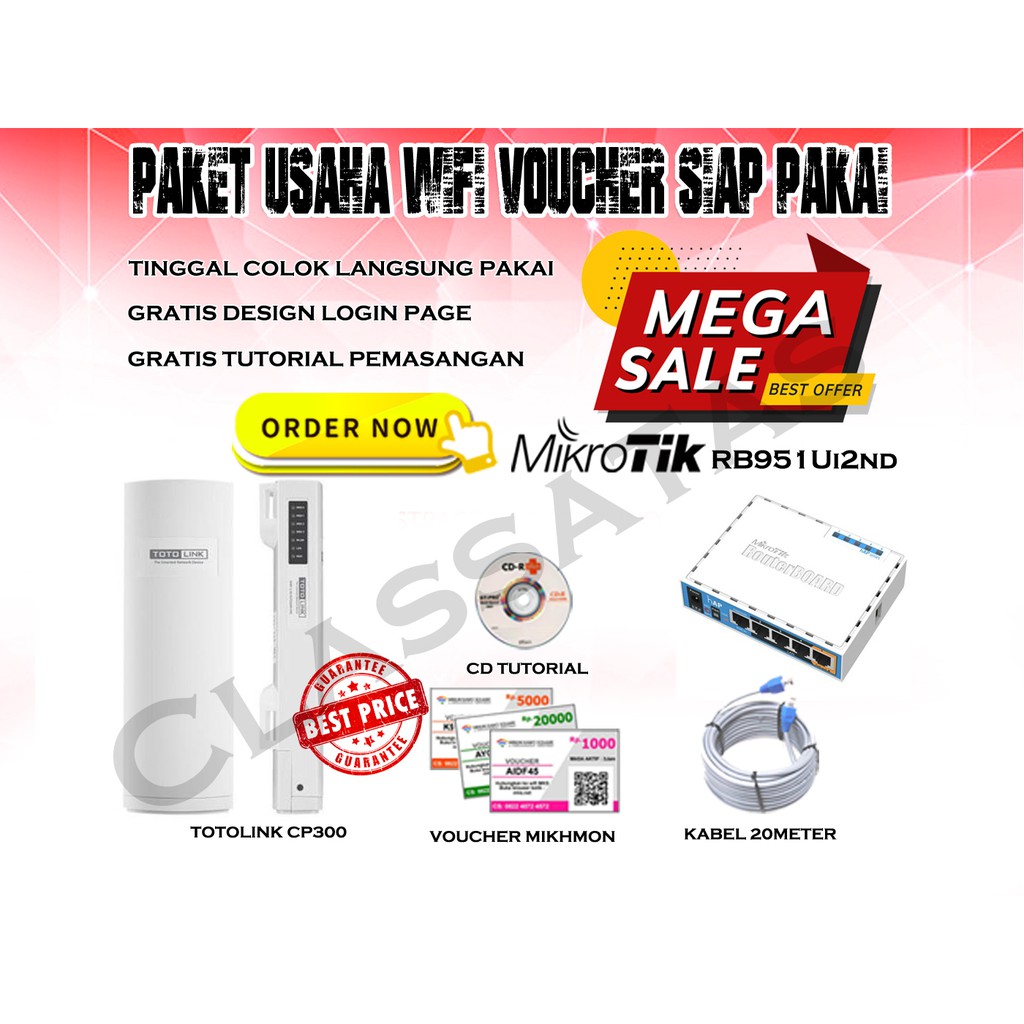 Mikrotik Rb951ui-2Nd + Totolink CP300 Paket Usaha Wifi Voucher Full setting tinggal pakai