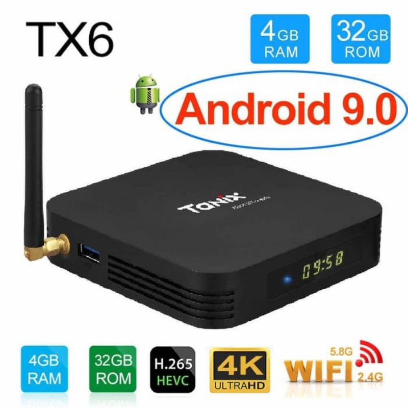 Android TV Box TX6 6K Ram 4GB Room 32GB 2.4/5GHz WiFi BLUETOOTH 4.1 Android 9.0 tv