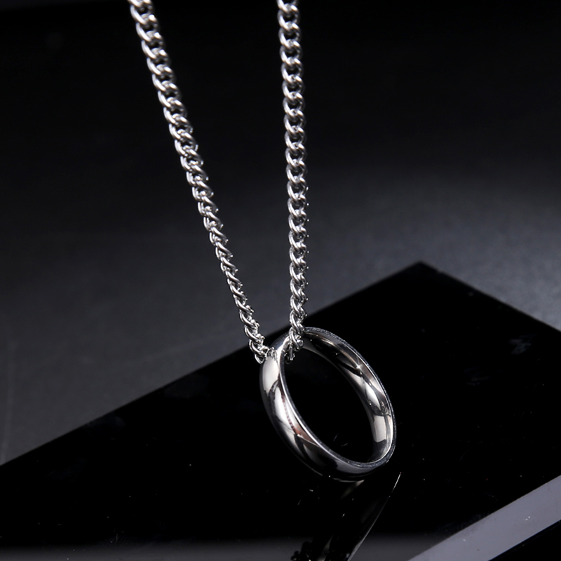 Men Korean Ring Necklace Titanium Steel Pendant Personalitysimple Hip-hop Pendant Decoration Accessories