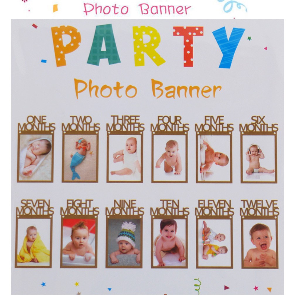 [LOGU] Frame foto bayi 0-12 bulan, Bunting flag frame foto anak milestones photo frame