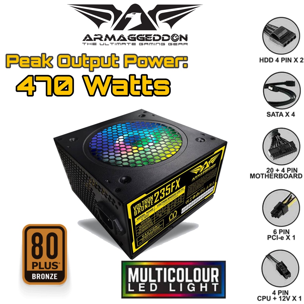 Power supply Gaming Armaggeddon 235 FX [ Maximum Output Power 484 Watts ] Garansi Resmi 3 tahun Fullset Box