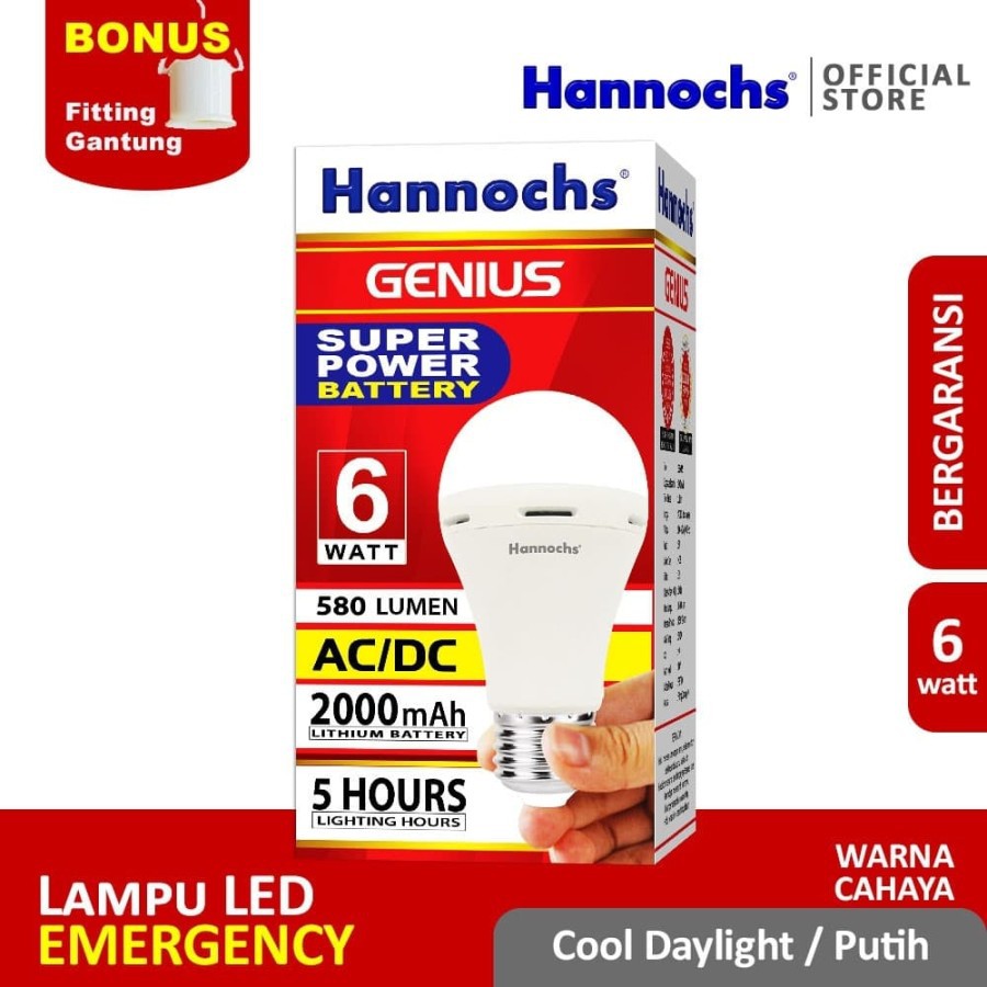 Hannochs Emergency Lamp Lampu Led Emergency Hannochs 6w Genius ACDC Garansi