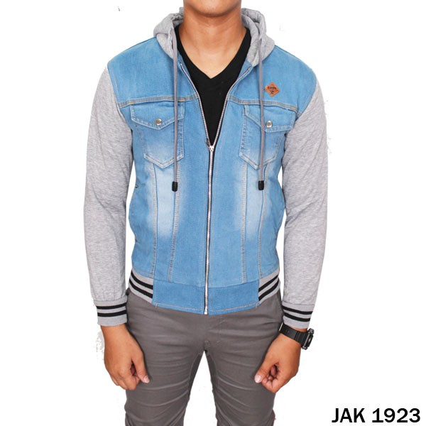 Denim Jacket Jeans Biru Muda Kombinassi Abu – JAK 1923