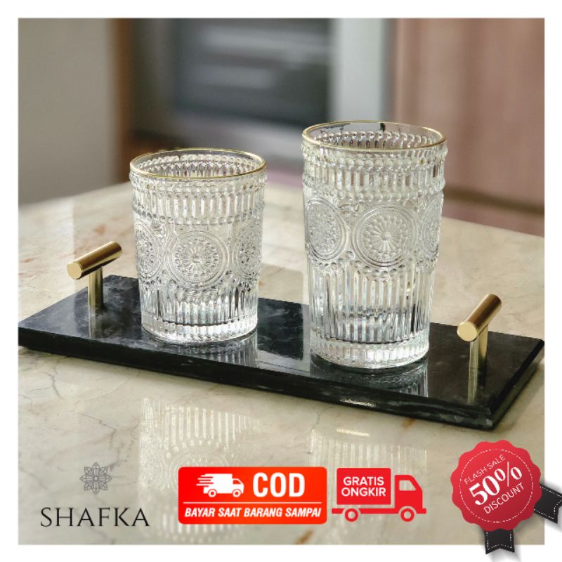 Shafka Bodega Gelas Gold European Style Aestetik