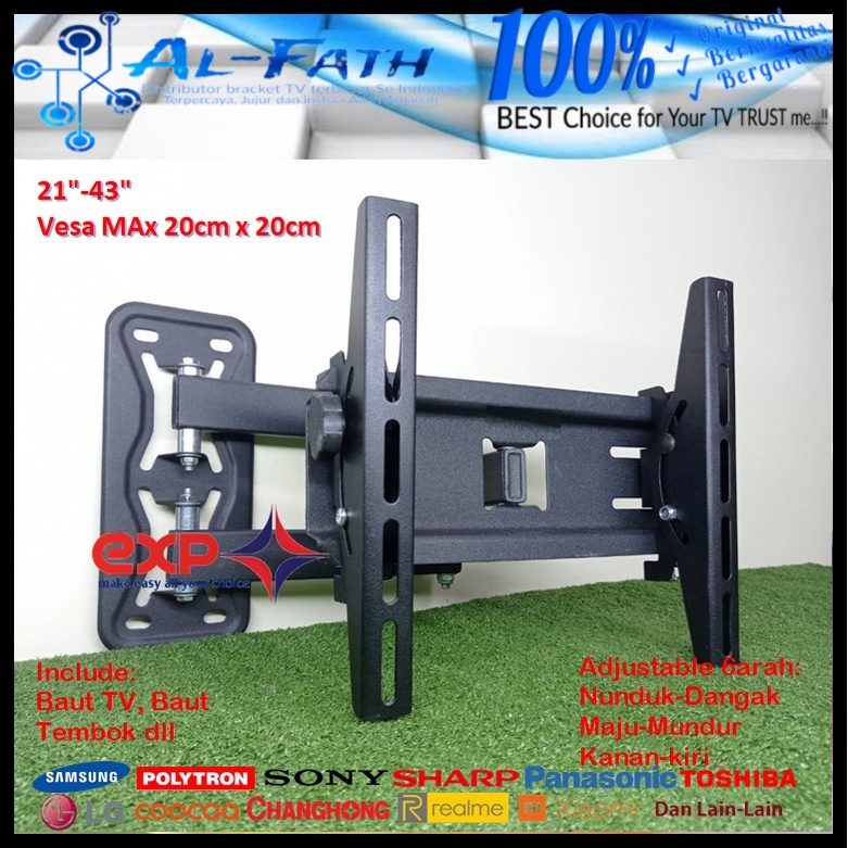 Bracket TV POLYTRON 14 s/d 43 inch 6 ARAH FULL BESI SUPER KOKOH GARANSI 100% ORI