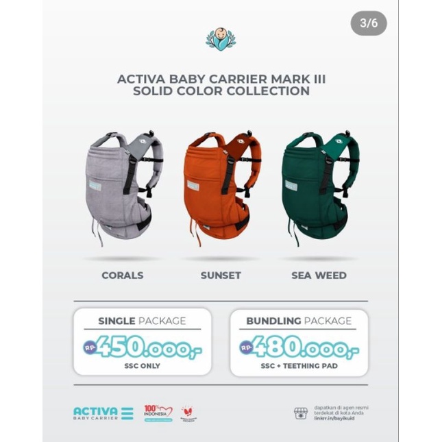 Gendongan Bayi Bayiku.id Original - Activa Baby Carrier Mark 3 - Activa Mark III Model Terbaru - Agen Resmi