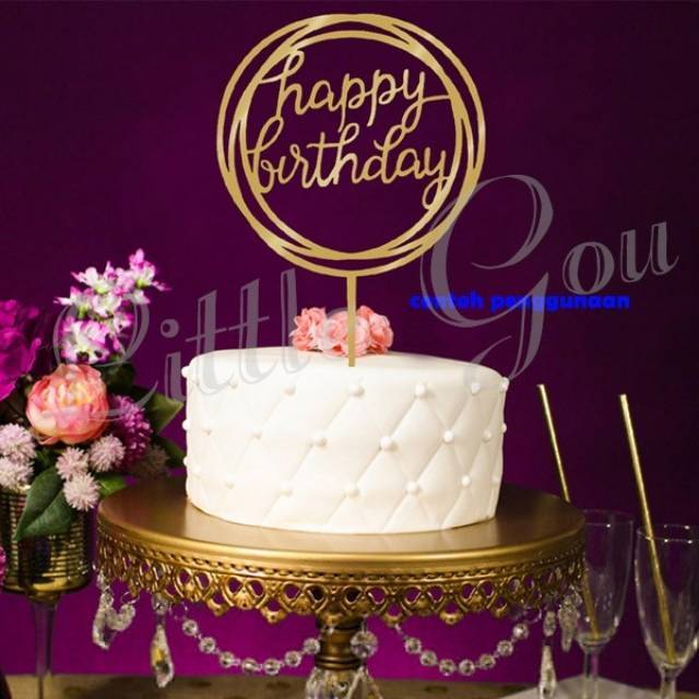 PS0116 Happy  Birthday  Circle Cake Topper Acrylic Hiasan  