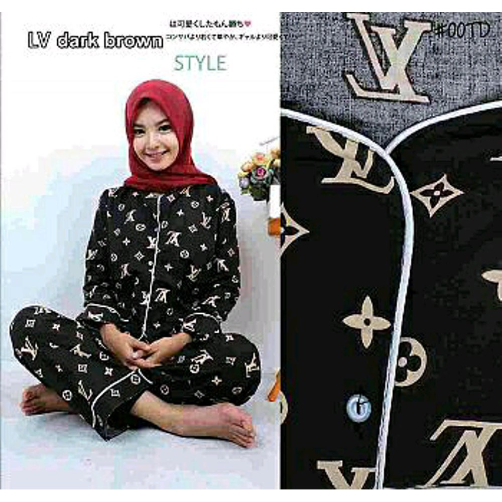 D PIYAMA LV DARK BROWN piyama bajubyidur lengan panjang untuk wanita hijab terlaris harga murah