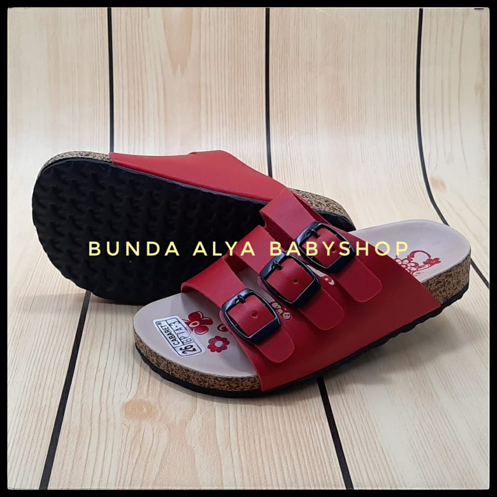 Sandal Anak Perempuan Slop PREMIUM Usia 4 5 6 Tahun MERAH - Sendal Anak Cewek Bunga Size 26 - 35 LicinAlas Karet Anti