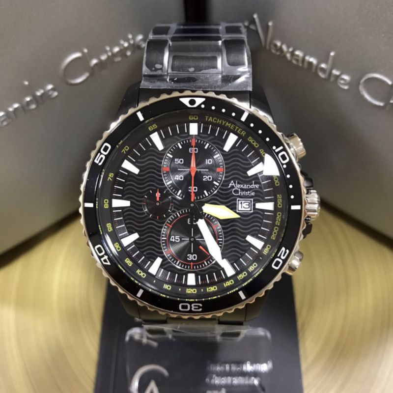 Jam Alexandre Christie AC 6482 MC BIPP Pria Rantai Hitam Bulat