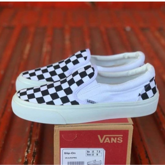 Sepatu Vans Slip On Mono OG Checkerboard Black White PREMIUM BNIB