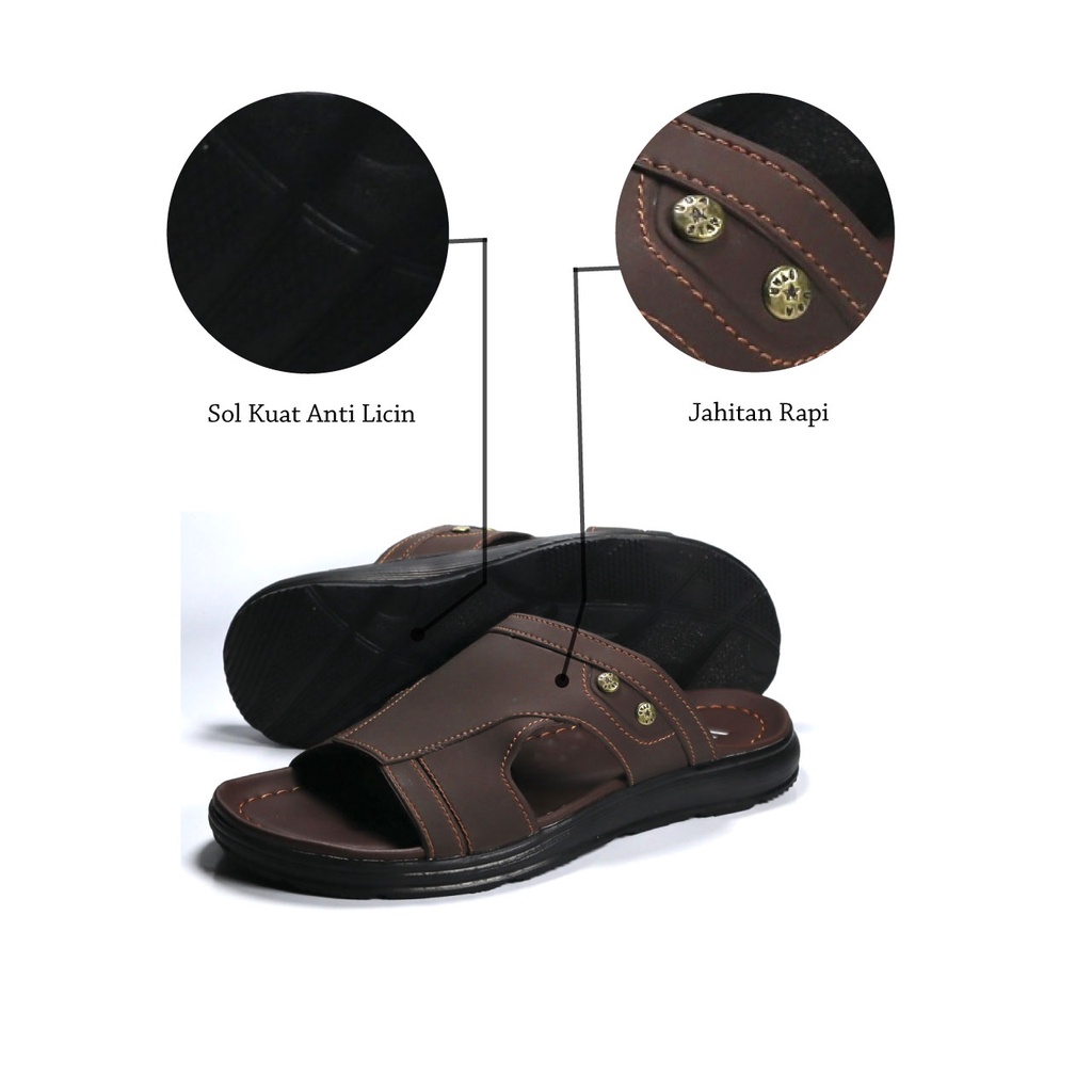 AFLAH X WIBI Sandal Kulit Pria Selop Coklat Tua Ban 1 Size 39-43 Slide Casual S11