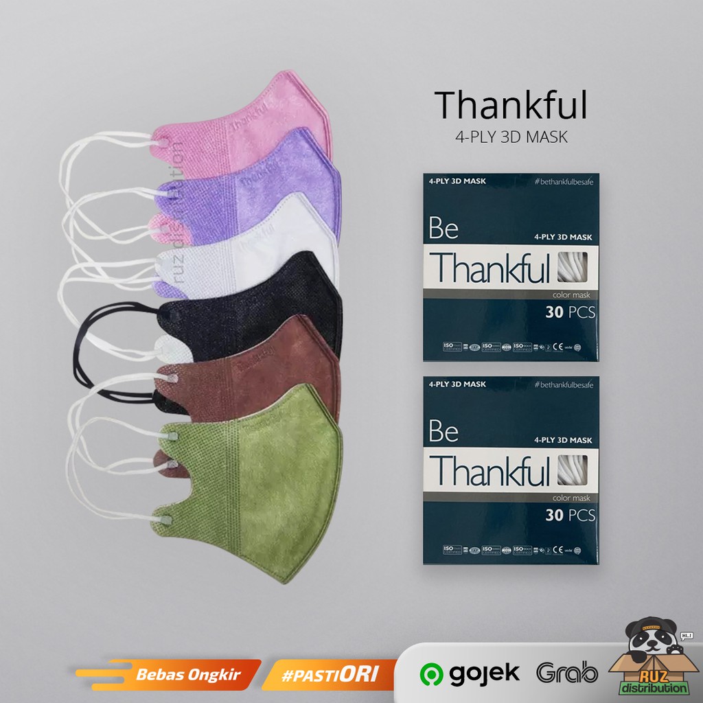 Masker Pokana Thankful 3D-4 Ply Surgical Mask - Kemasan Box isi 30pcs