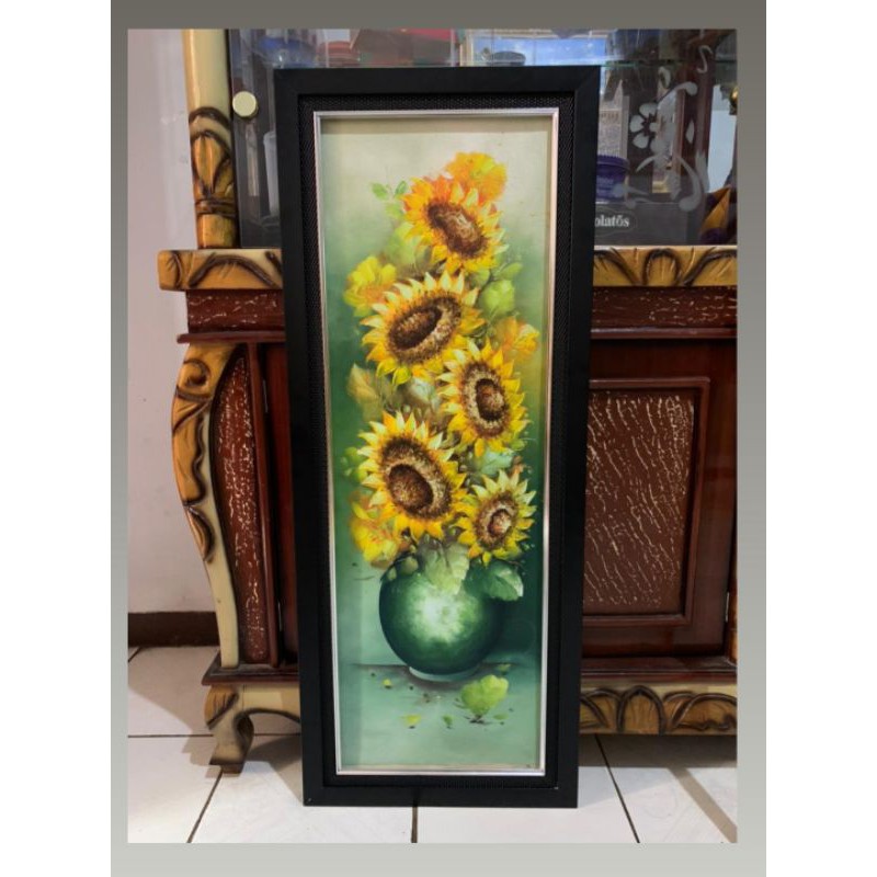 Lukisan Bunga Timbul + Bingkainya | Hiasan rumah | Lukisan kantor | Lukisan kanvas bunga