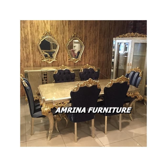 meja makan mewah gold,meja makan 6 kursi mebel furniture jepara