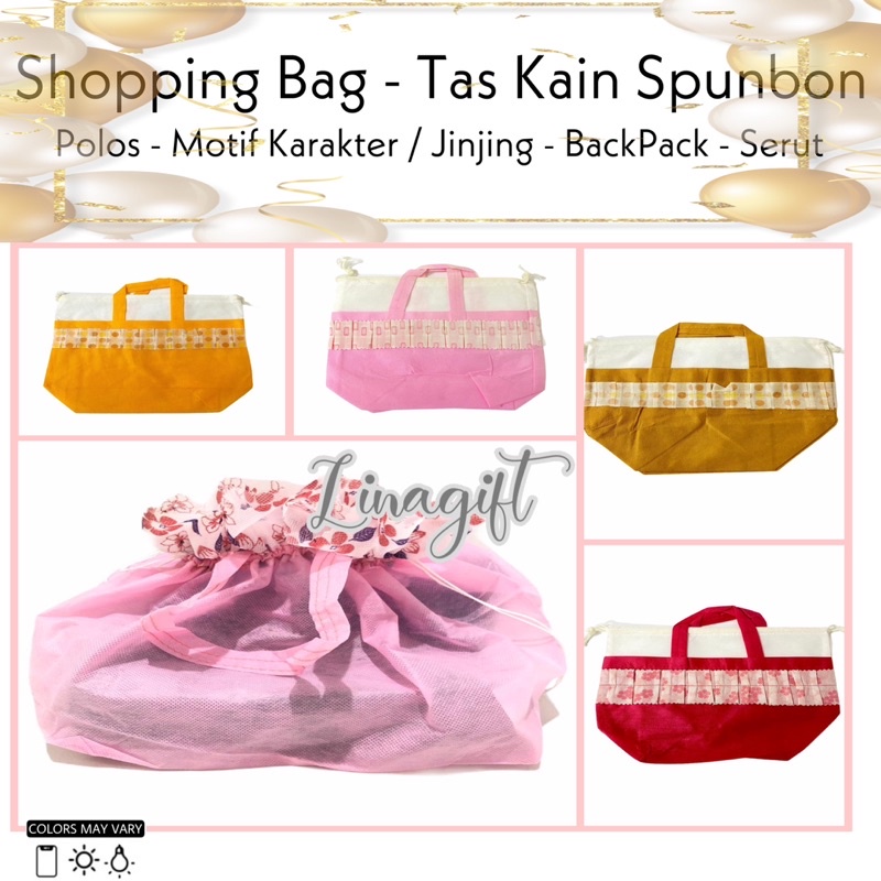 SHOPPING BAG - TAS SUVENIR KAIN NATAL SPUNBON CHRISTMAS POLOS MOTIF KARAKTER / GOODIE BAG HADIAH SOUVENIR ULANG TAHUN ANAK